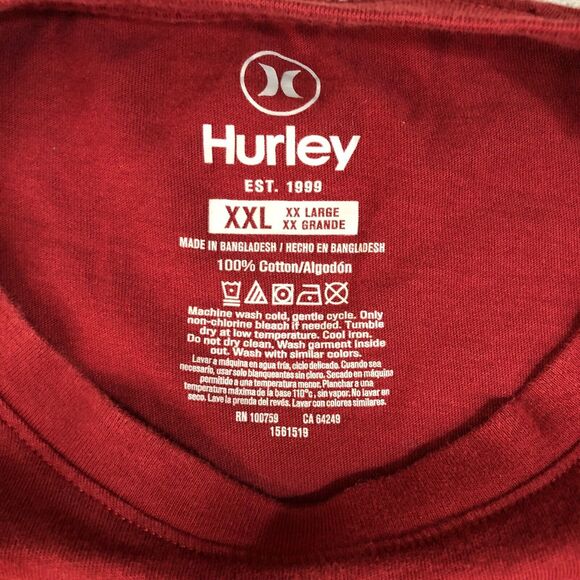 Hurley Shirt Mens XXL 2XL Red Solid Skater Boardsports Surf Outdoor Graphic Tee‎ - Picture 4 of 7
